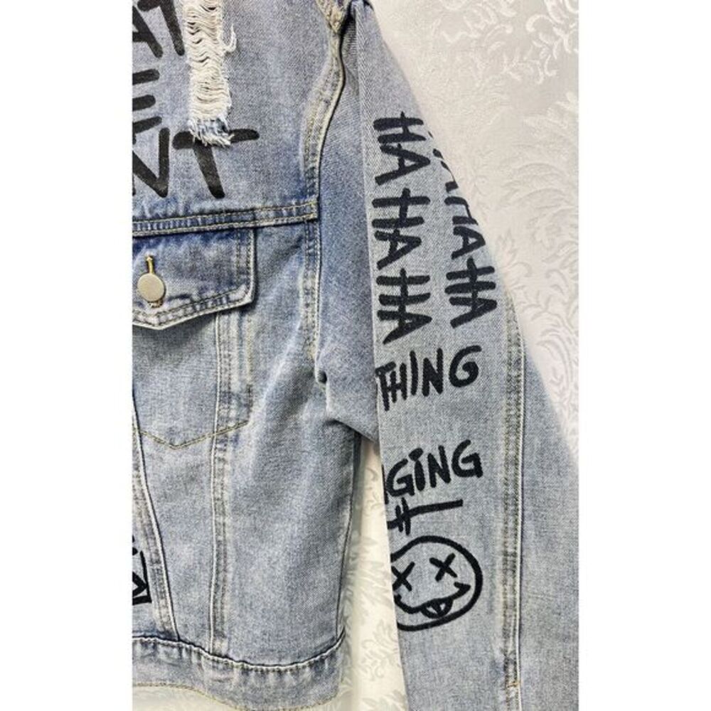 Pre-Loved - Blue Graffiti Jacket - Trendy Distressed Style - Women - See Images - Picture 9 of 17